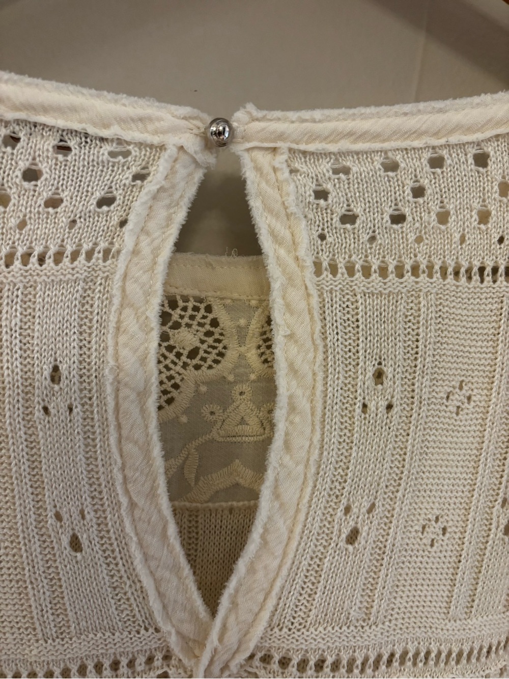 Free People Women’s Cream Crochet Knit Blouse - Picture 4 of 6